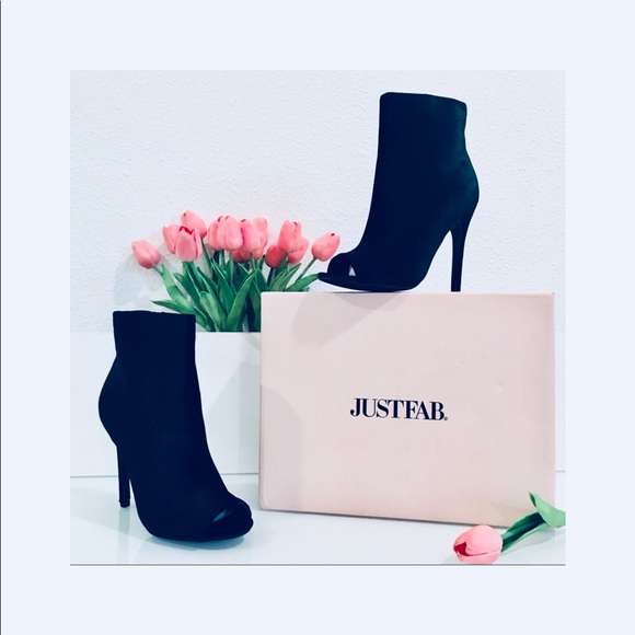 JustFab Shoes - Black velvet peep toe ankle booties Size 7